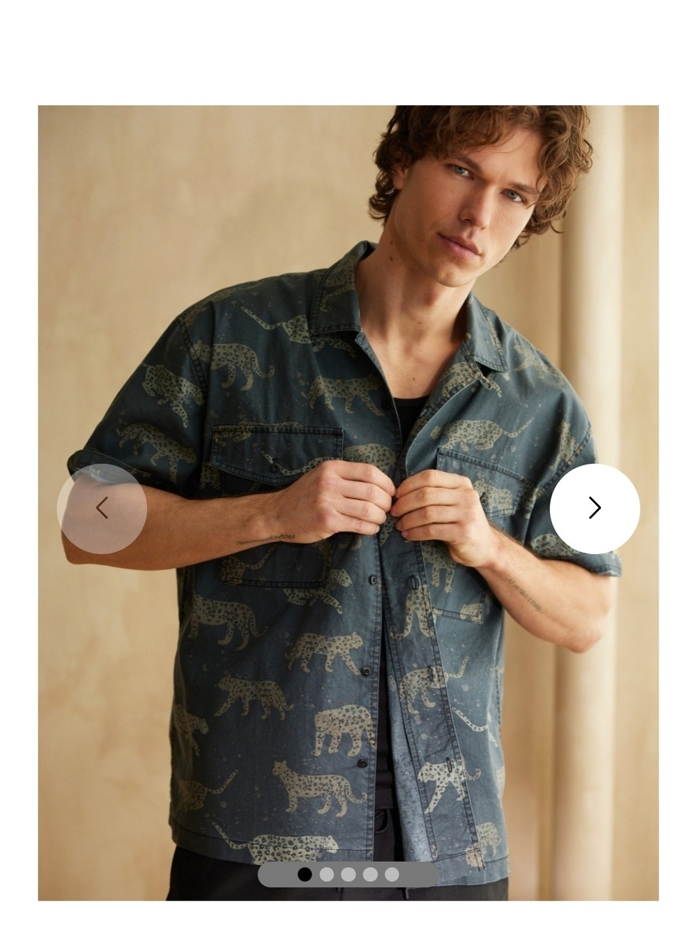 American Eagle Outfitters Slate Blue Leopard Print Button-Up Shirt
